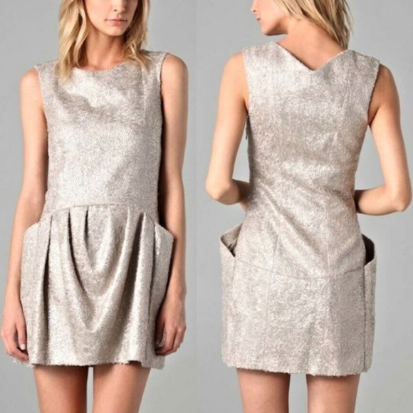 Theyskens' X‎ Theory Felda Silver Textured Cocktail Dress